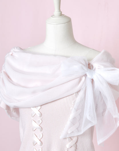 <March Delivery> mellfy memory Melty tulle off-shoulder Top
