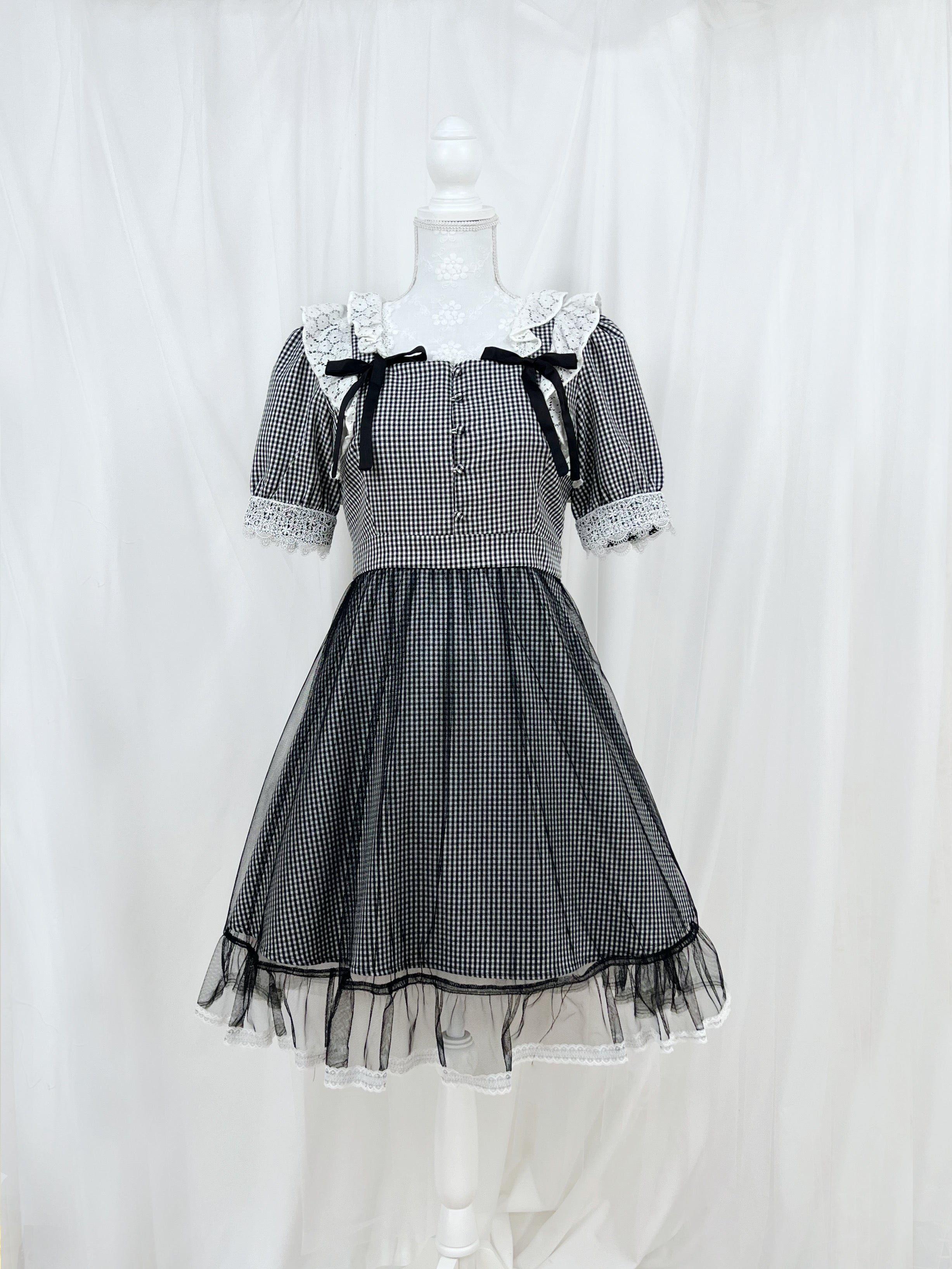 BUBBLES Side Ribbon Checked Dress