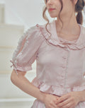(Pre-order) mellfy memory Lace sleeves sweet satin blouse