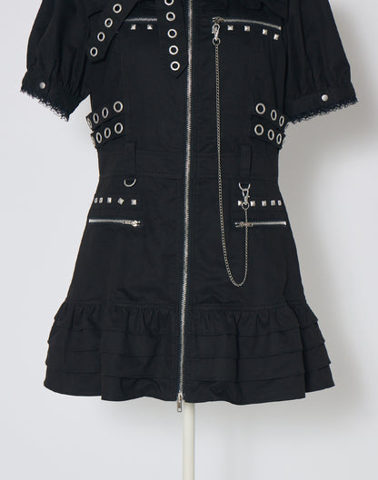 AVENCHUMU Front zip studded belt mini one piece