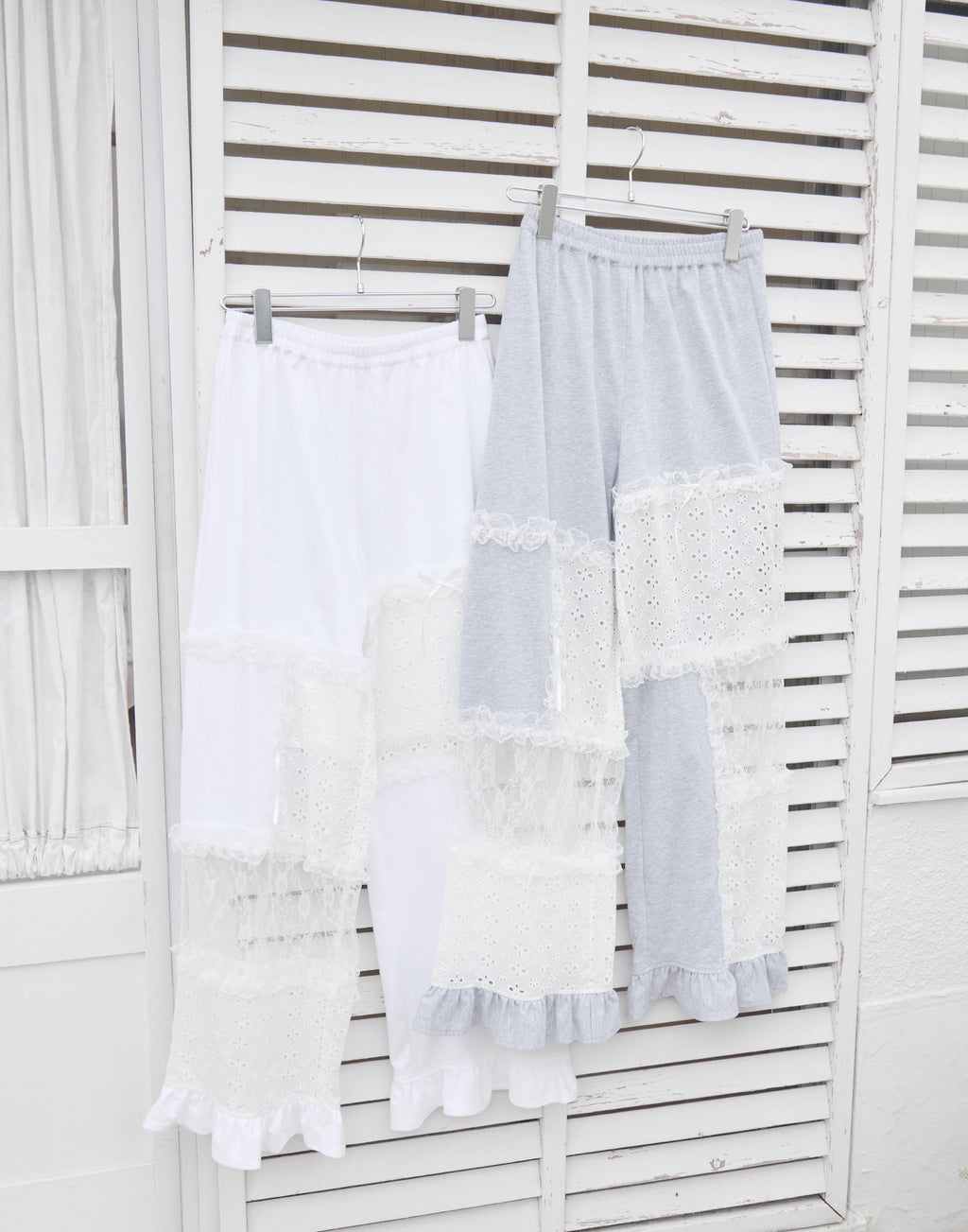 Lolime patchwork lace frill pants