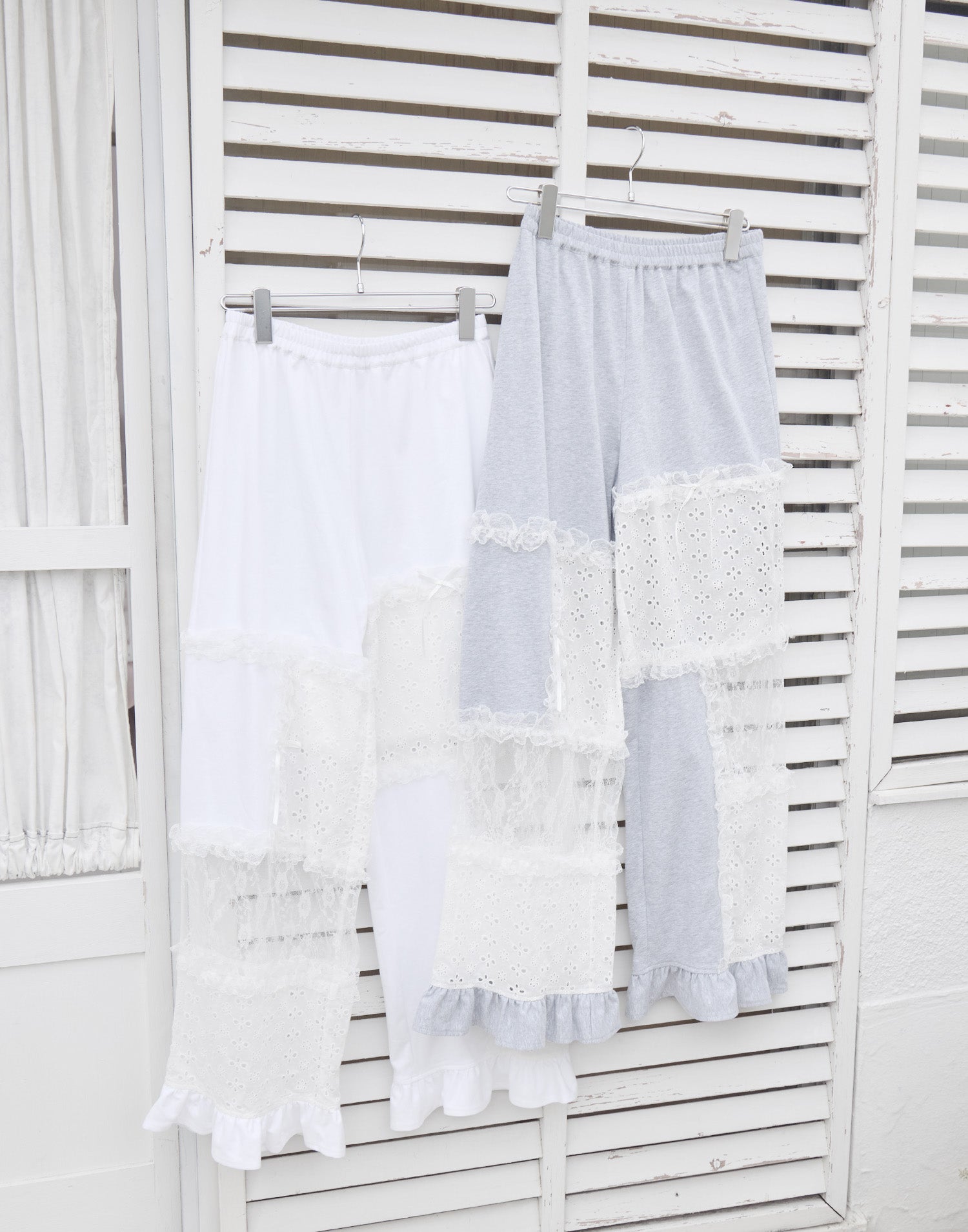 Lolime patchwork lace frill pants