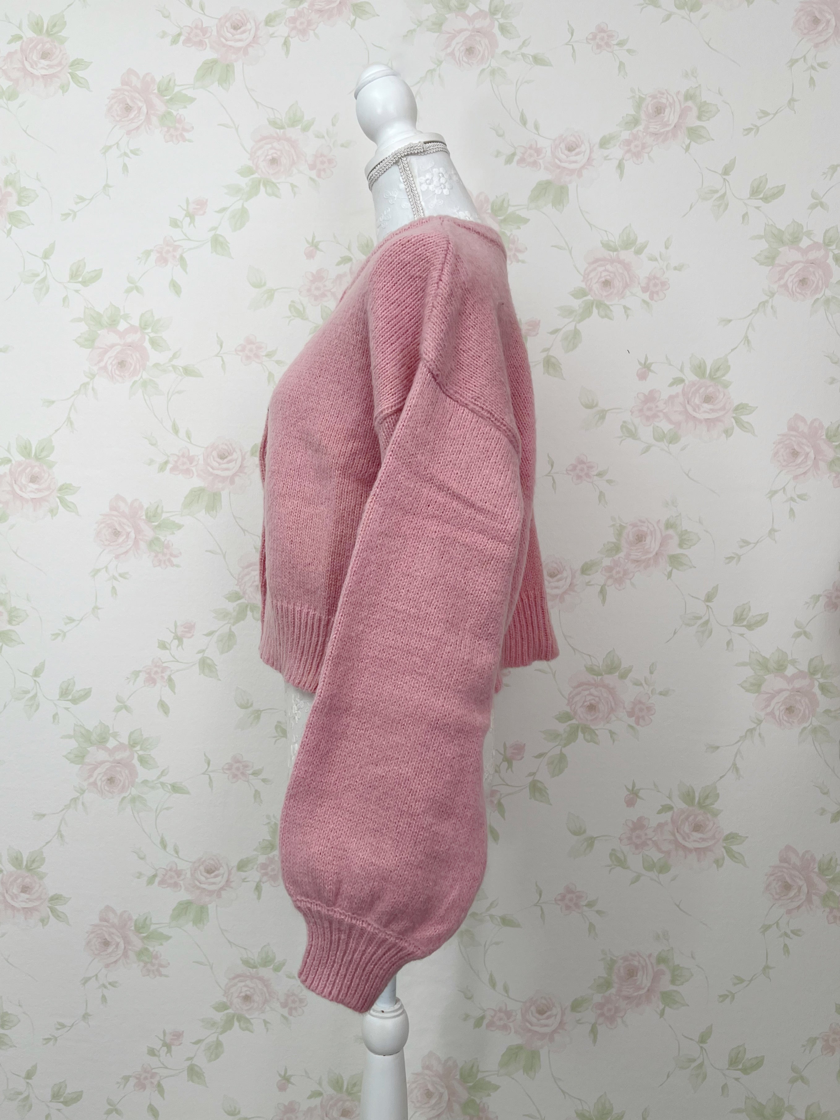 Pearl Button Round Collar Cardigan (Pink)