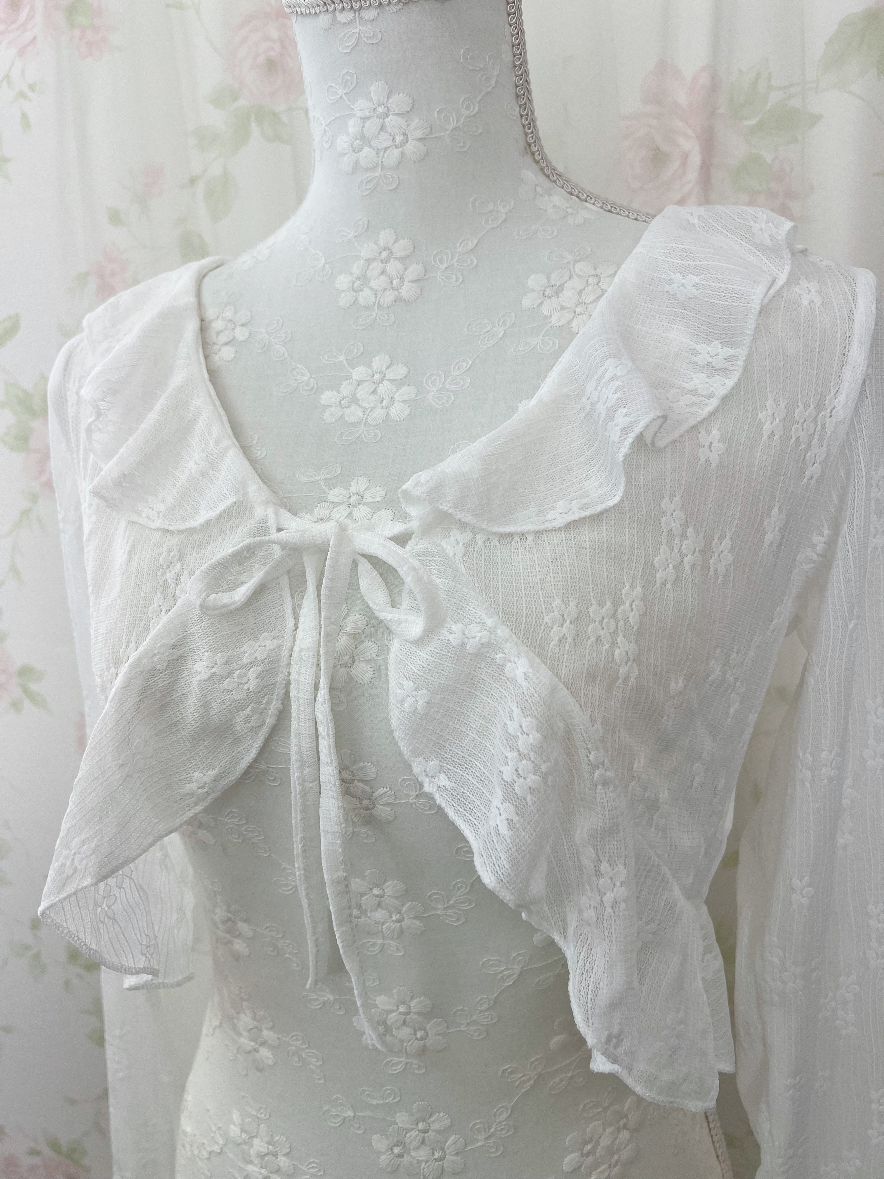 Lacy Front String Cardigan (White)