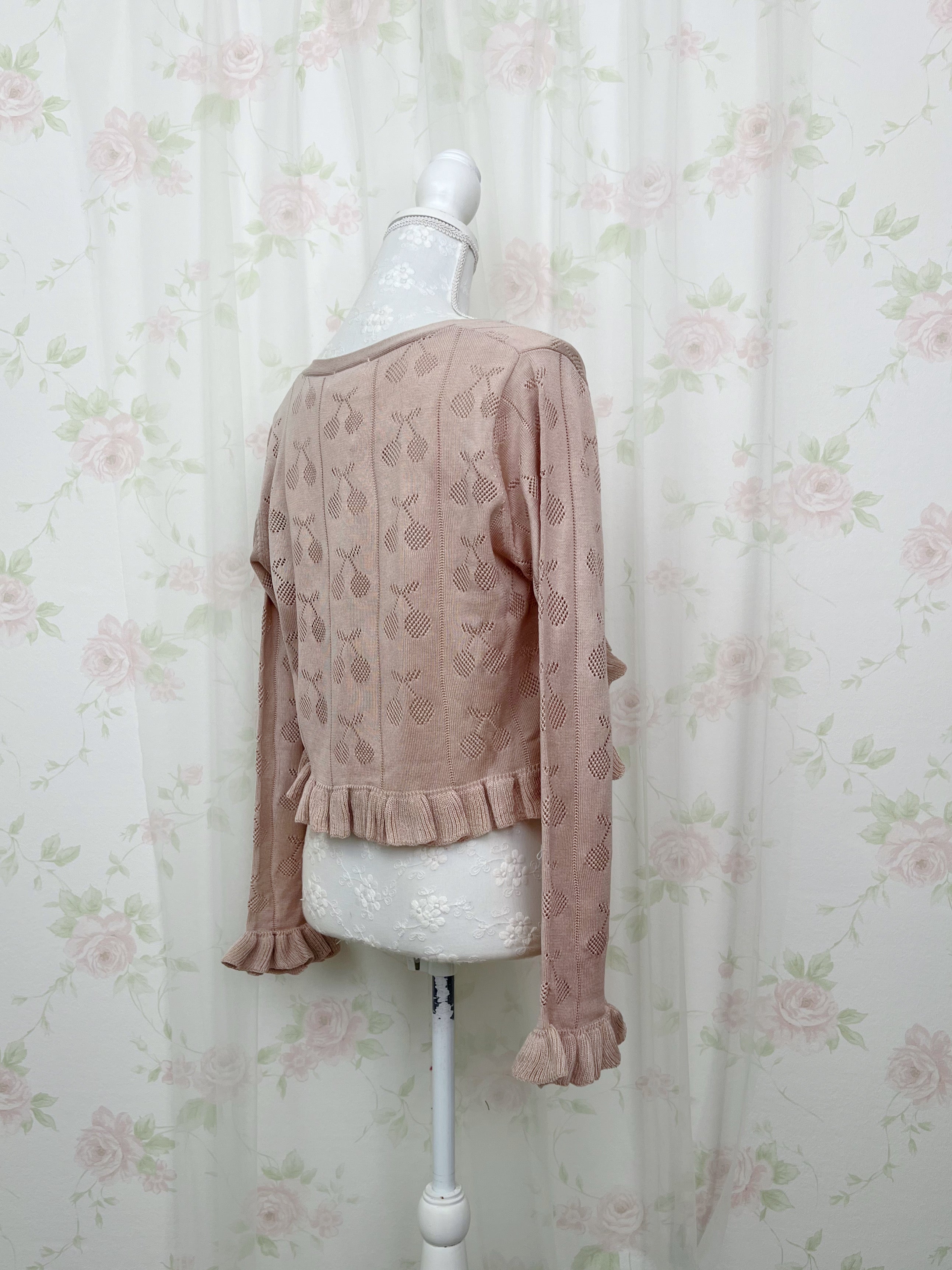 Cherry Ruffled Cardigan (Pink Milktea)