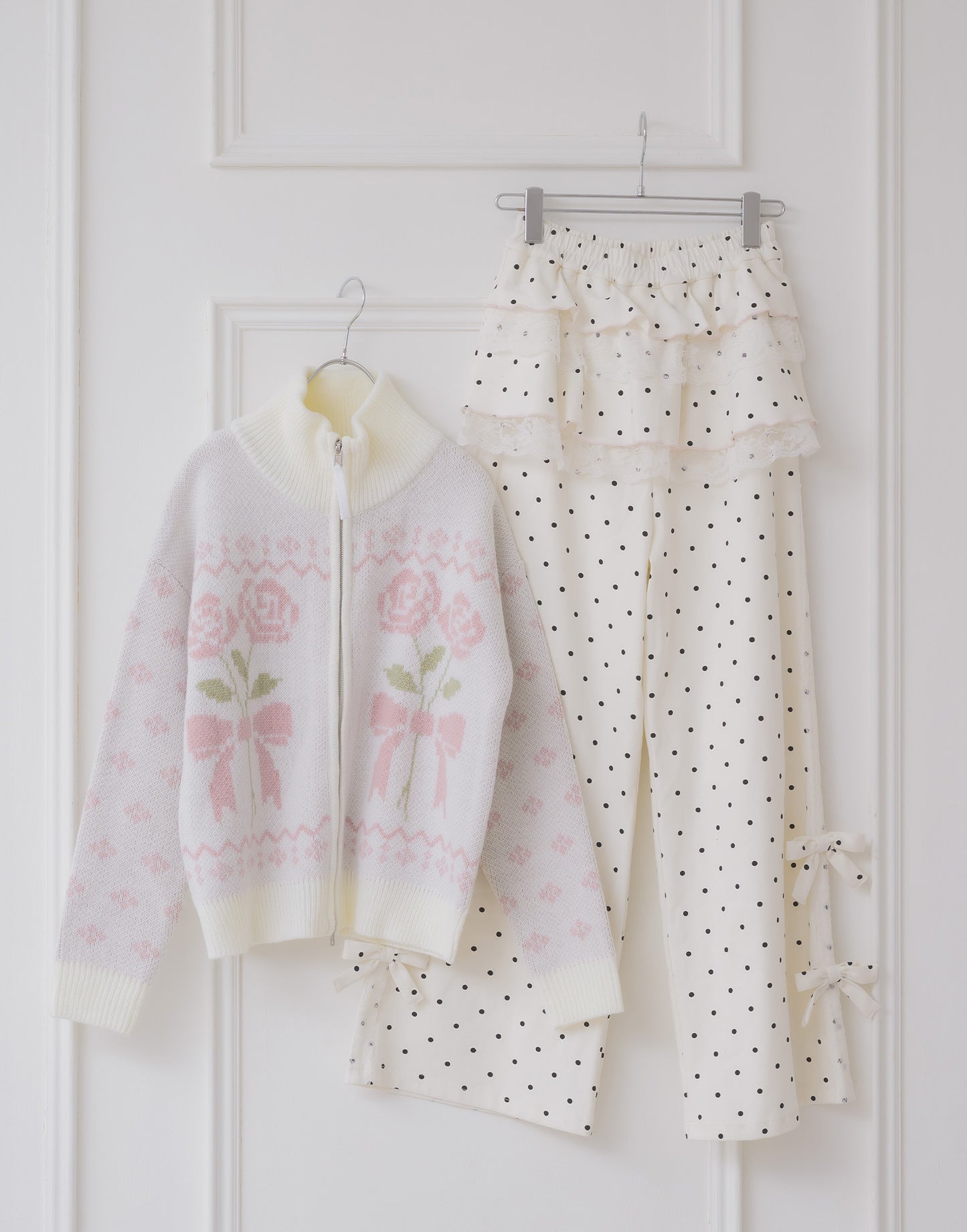 Lolime ribbon & floral cowichan knit zip up