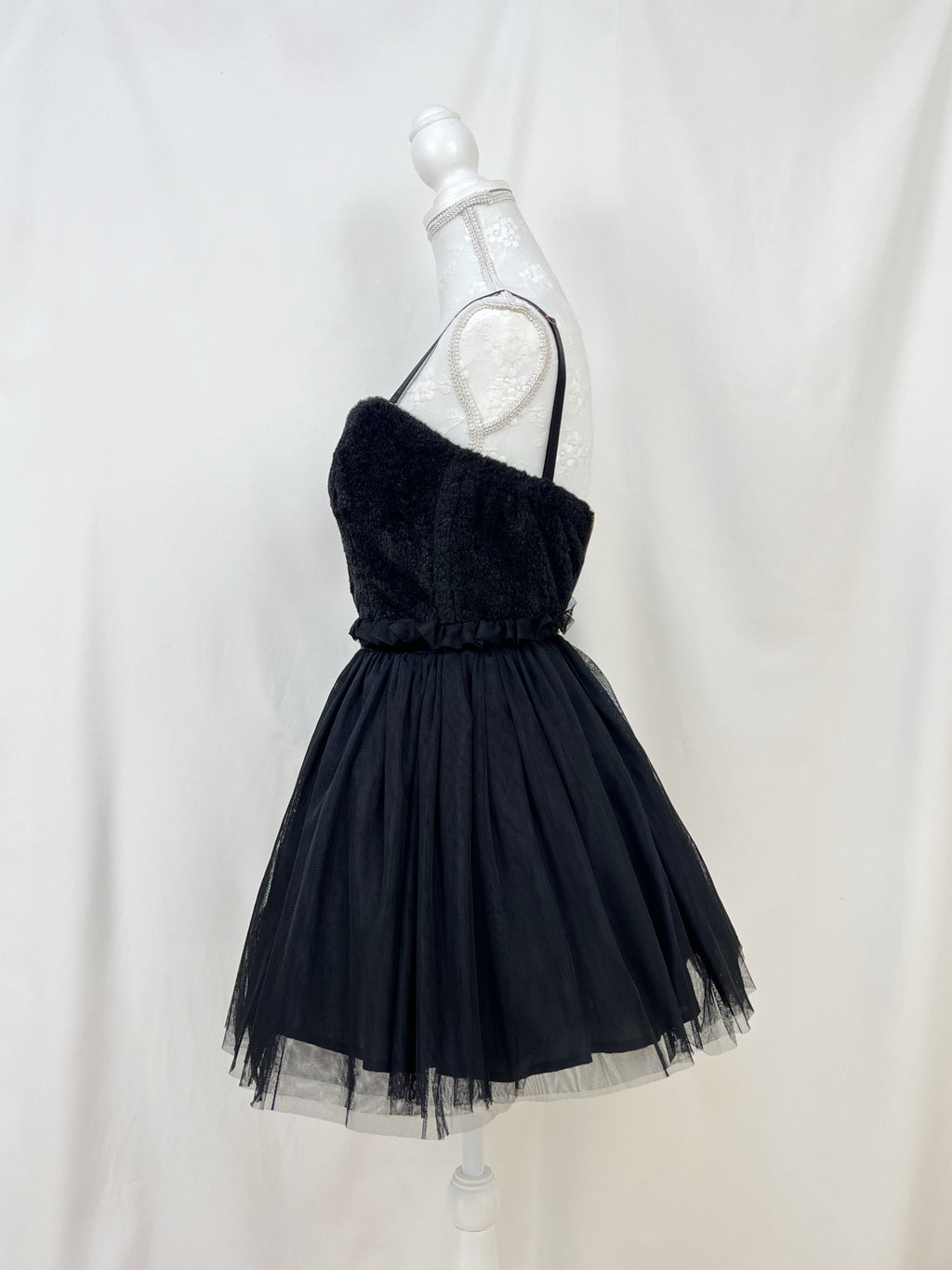 one spo Eco Fur Tulle Mini Dress (Black)