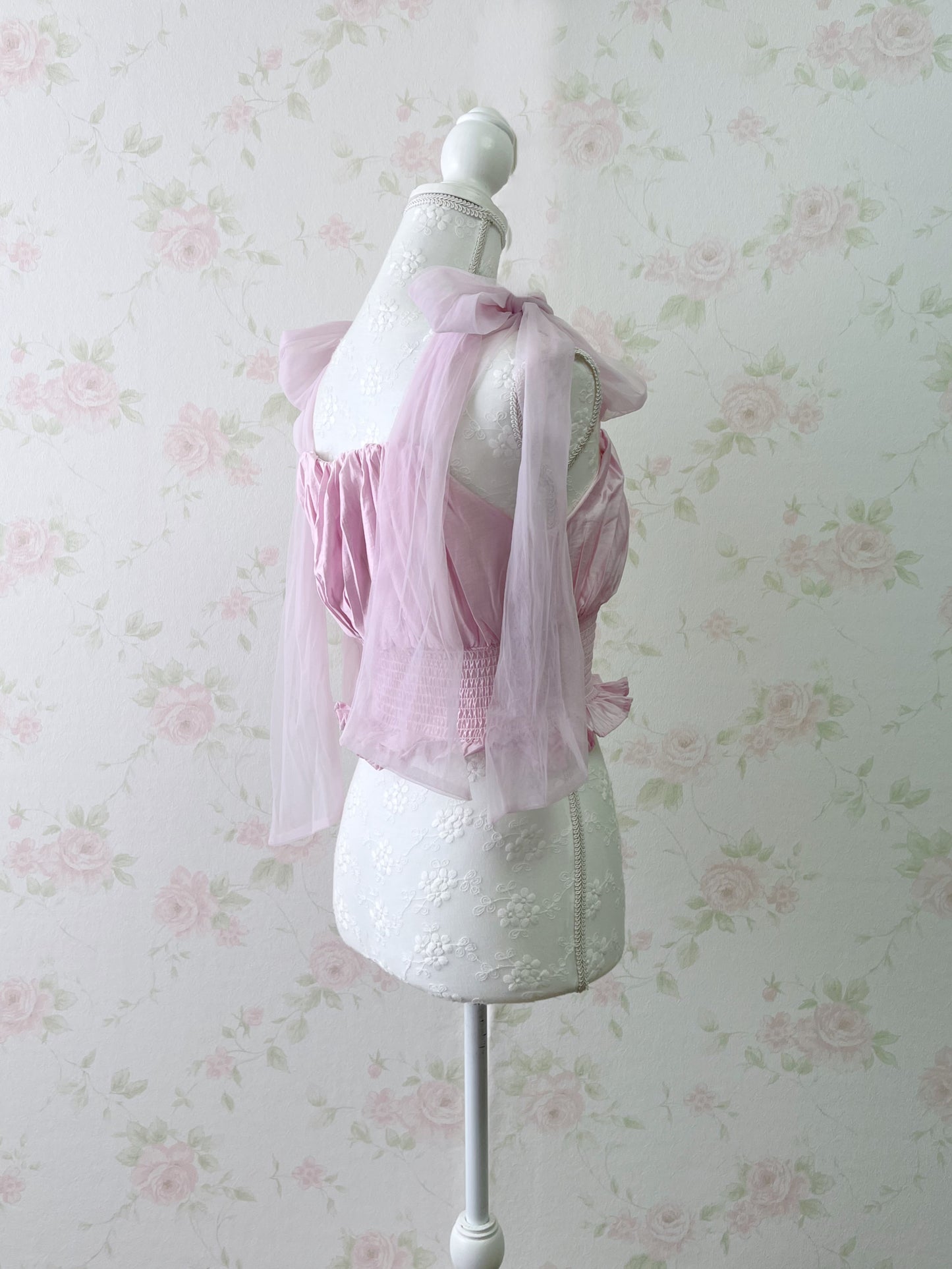 GRL Chiffon Shoulder Bow Silky Top (Pink)