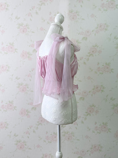 GRL Chiffon Shoulder Bow Silky Top (Pink)