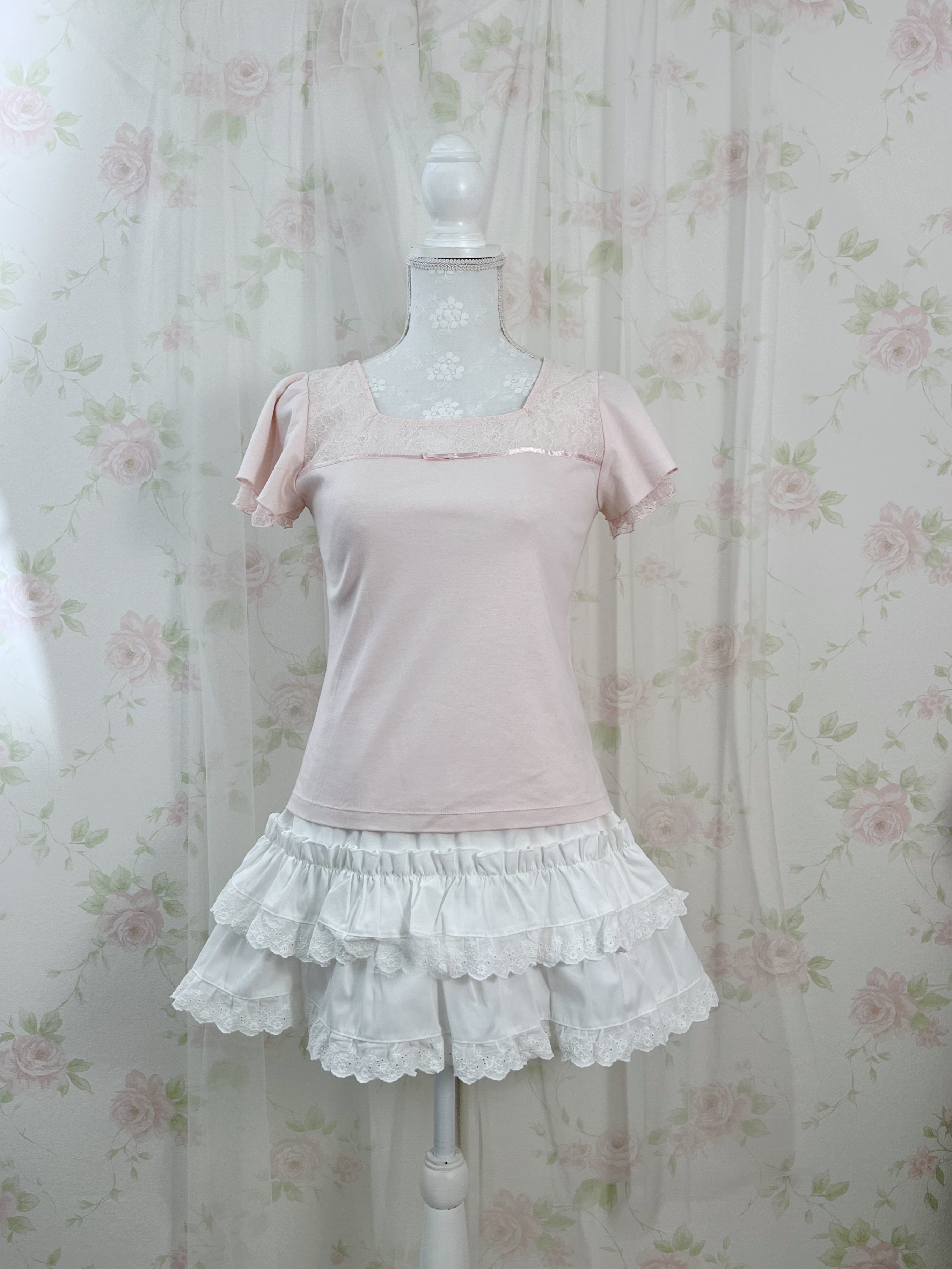 L'EST ROSE French Sleeve Cotton T-Shirt (Pink)