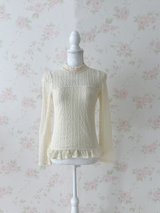 LIZ LISA Lacy Pearl Button Up Top (Ivory)