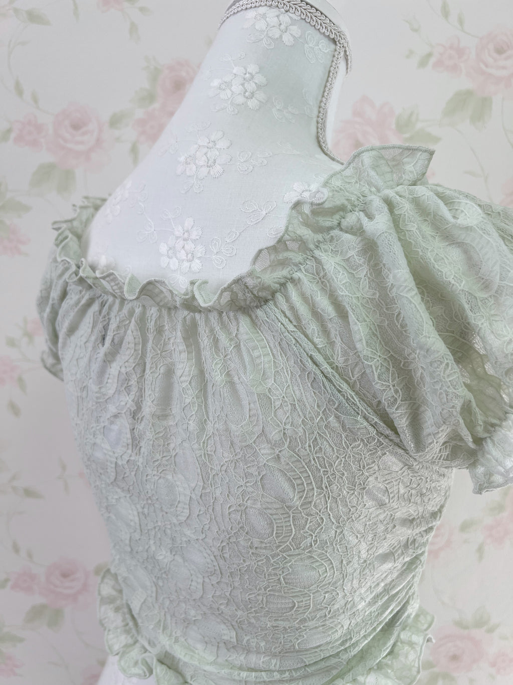 2 Way Shoulder Lacy Top (Mint Green)