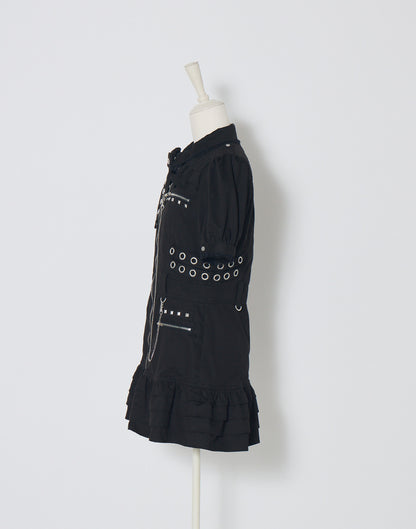 AVENCHUMU Front zip studded belt mini one piece