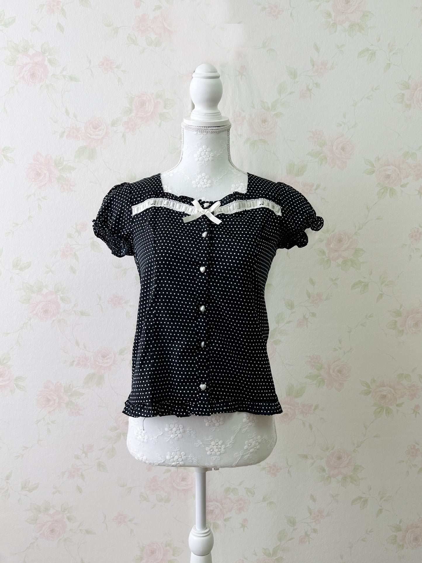 Ank Rouge Polka Dots Blouse (Navy)