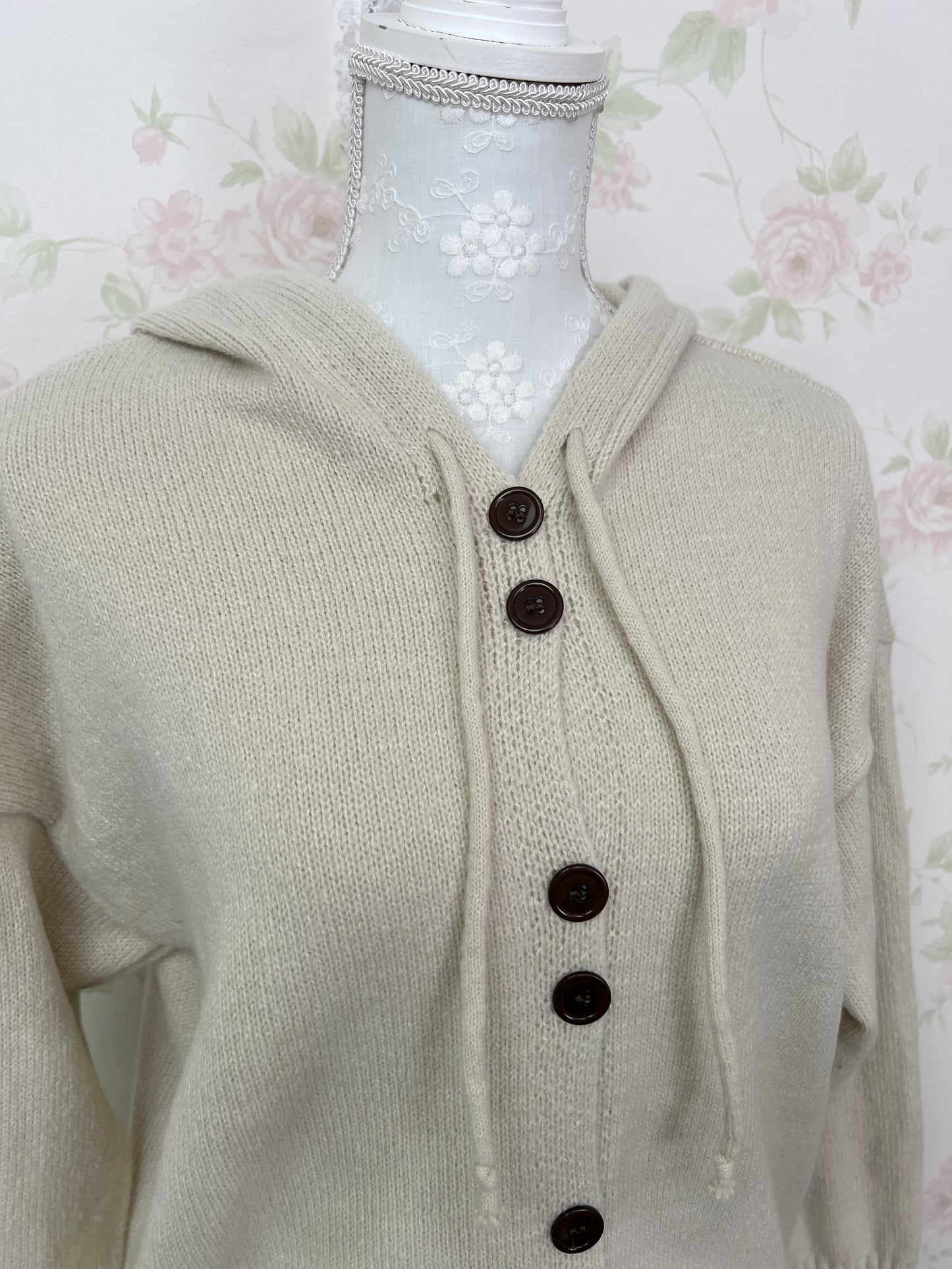 Loose Sleeve Shoujo Knit Hoodie (Oat Meal)