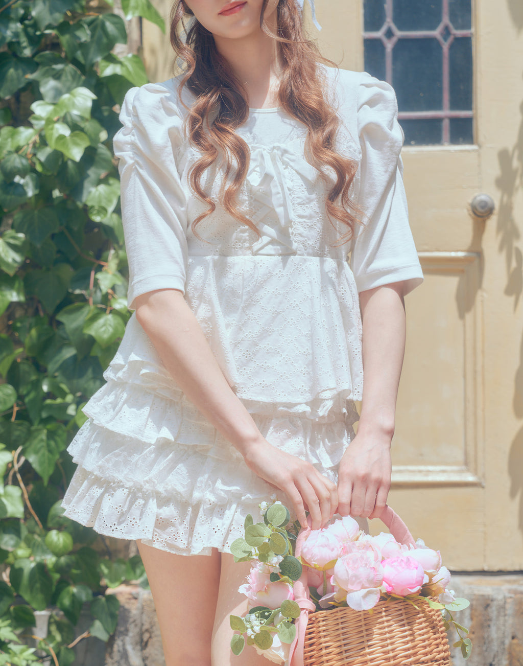 (Pre-order) mellfy memory Milky gingham puff tops