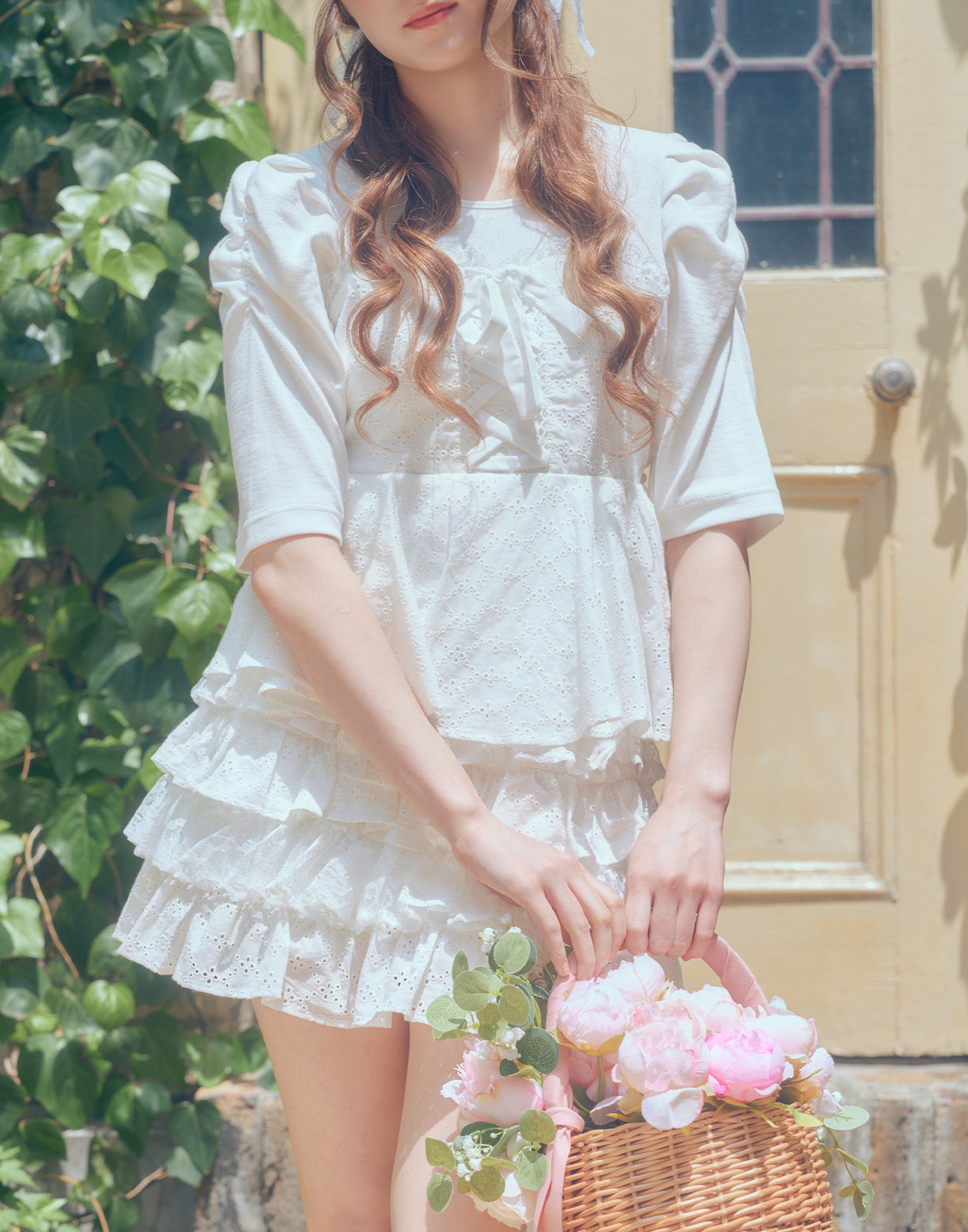 (Pre-order) mellfy memory Milky gingham puff tops