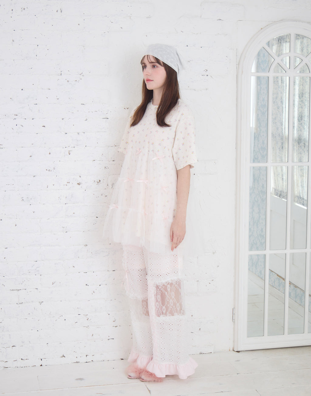 Lolime patchwork lace frill pants