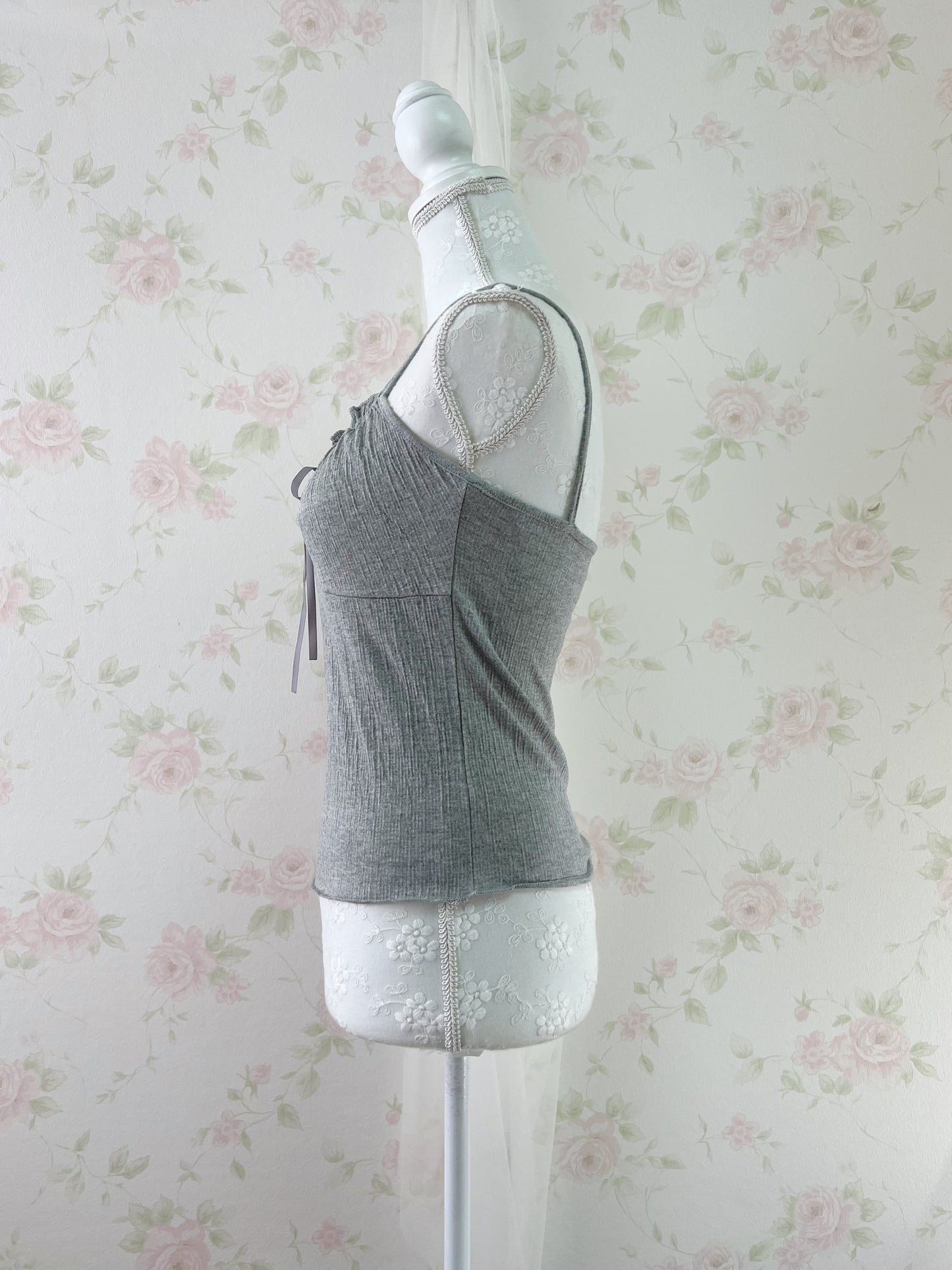 GRL Side String Camisole & T-Shirt Set (Gray)