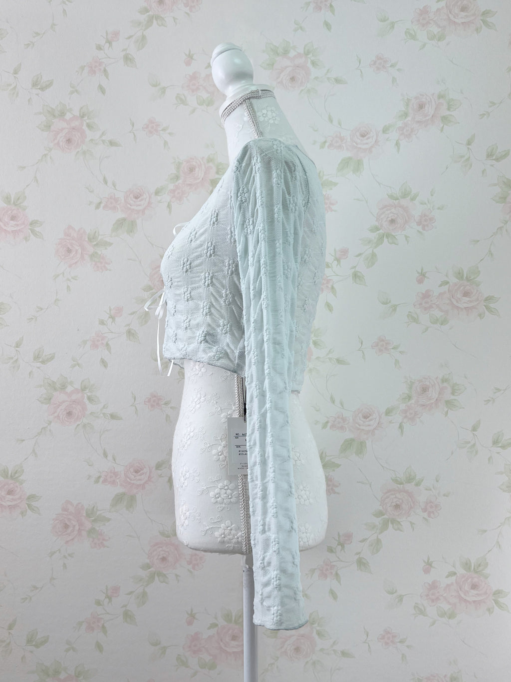 Floral Embroidery Ribbon Cardigan (Mint Blue)