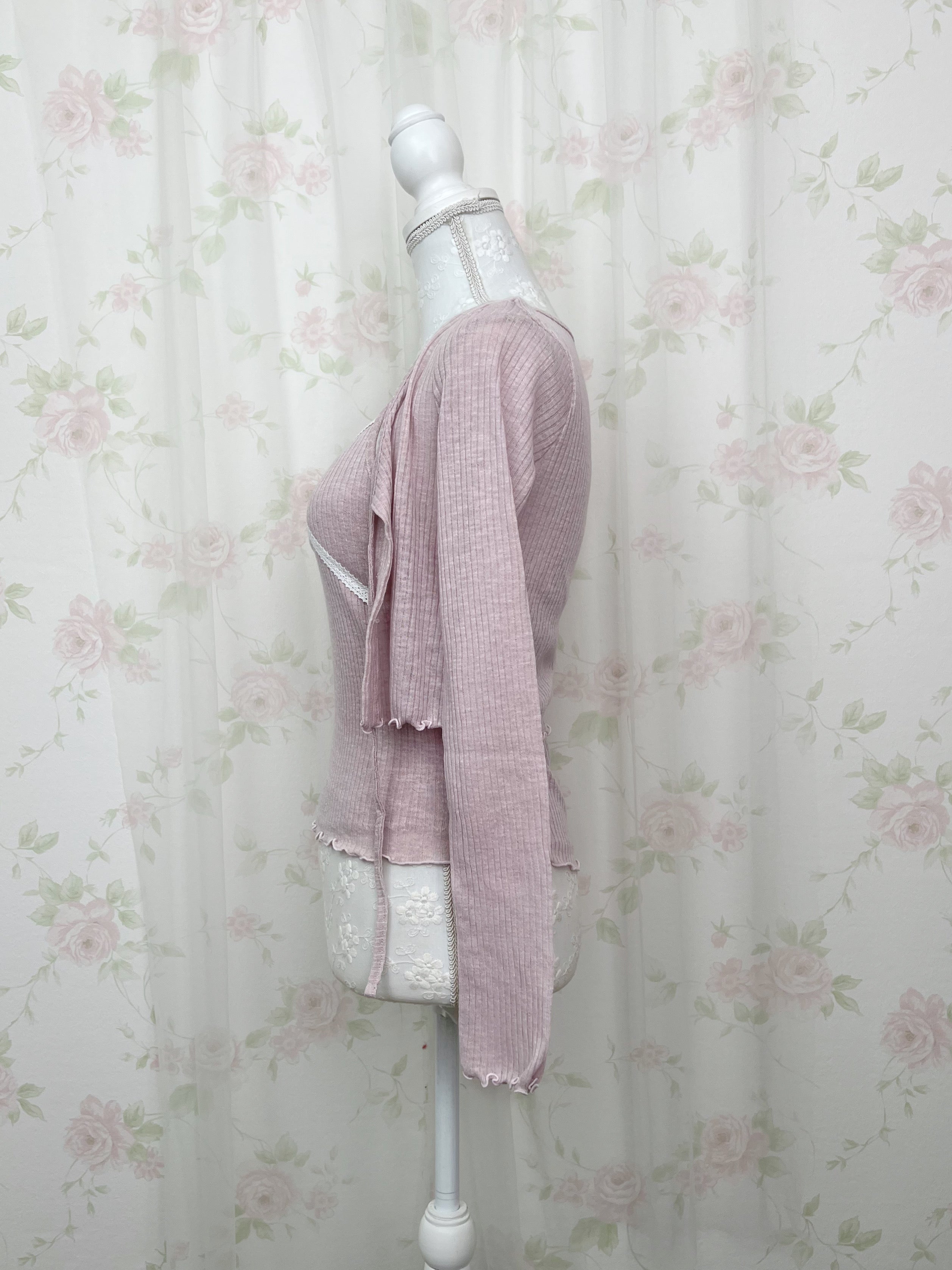 Lace Framed Camisole &Cardigan Set (Pink)