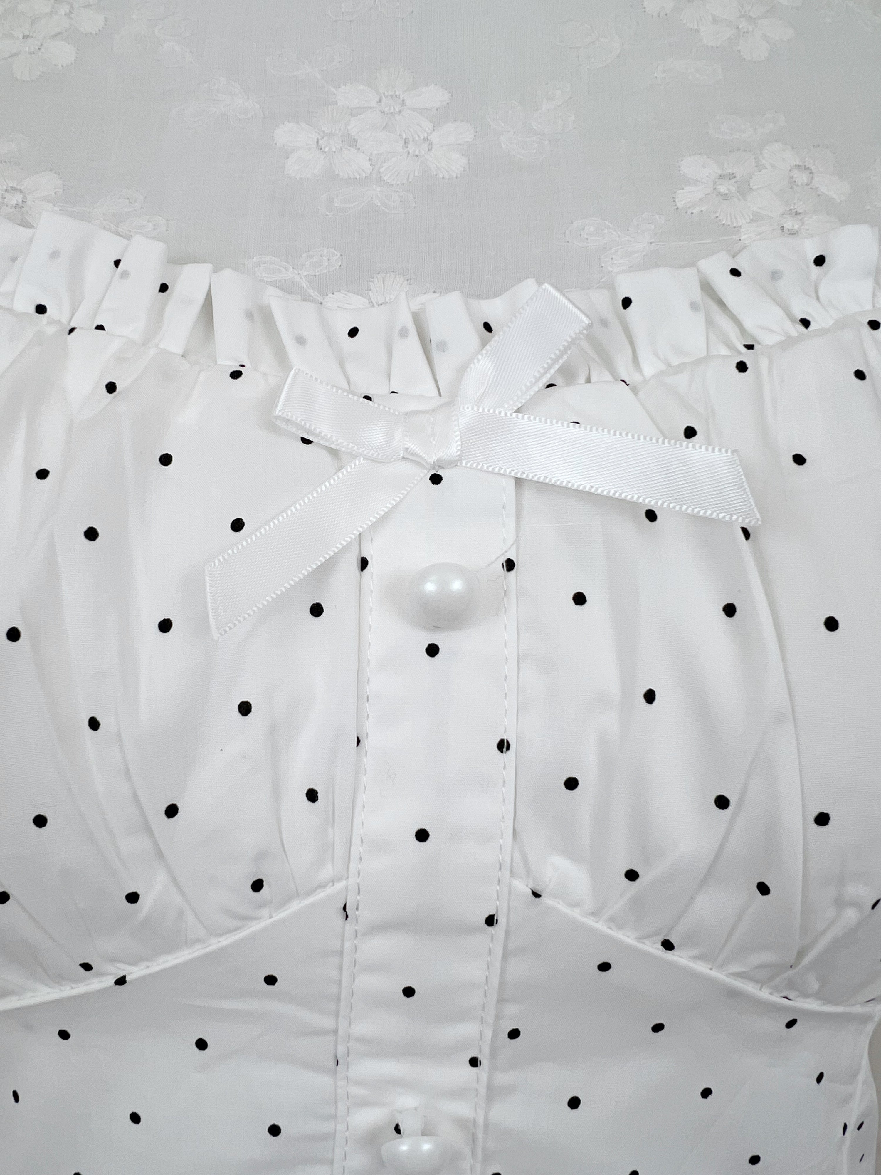 Polka Dot Dolly Cotton Blouse (White)