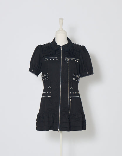 AVENCHUMU Front zip studded belt mini one piece