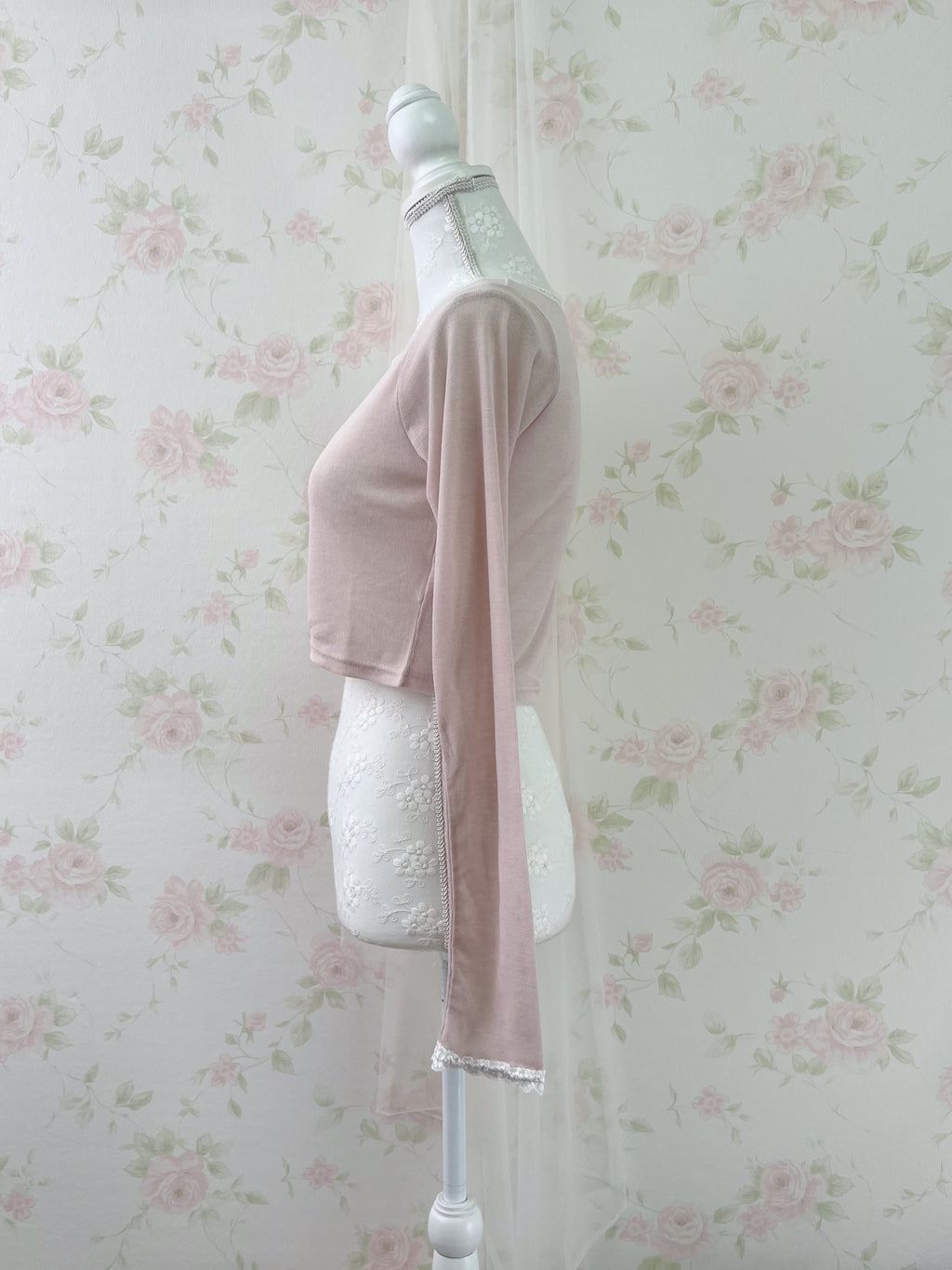 NICE CLAUP Lace Lined Cardigan (Pink)