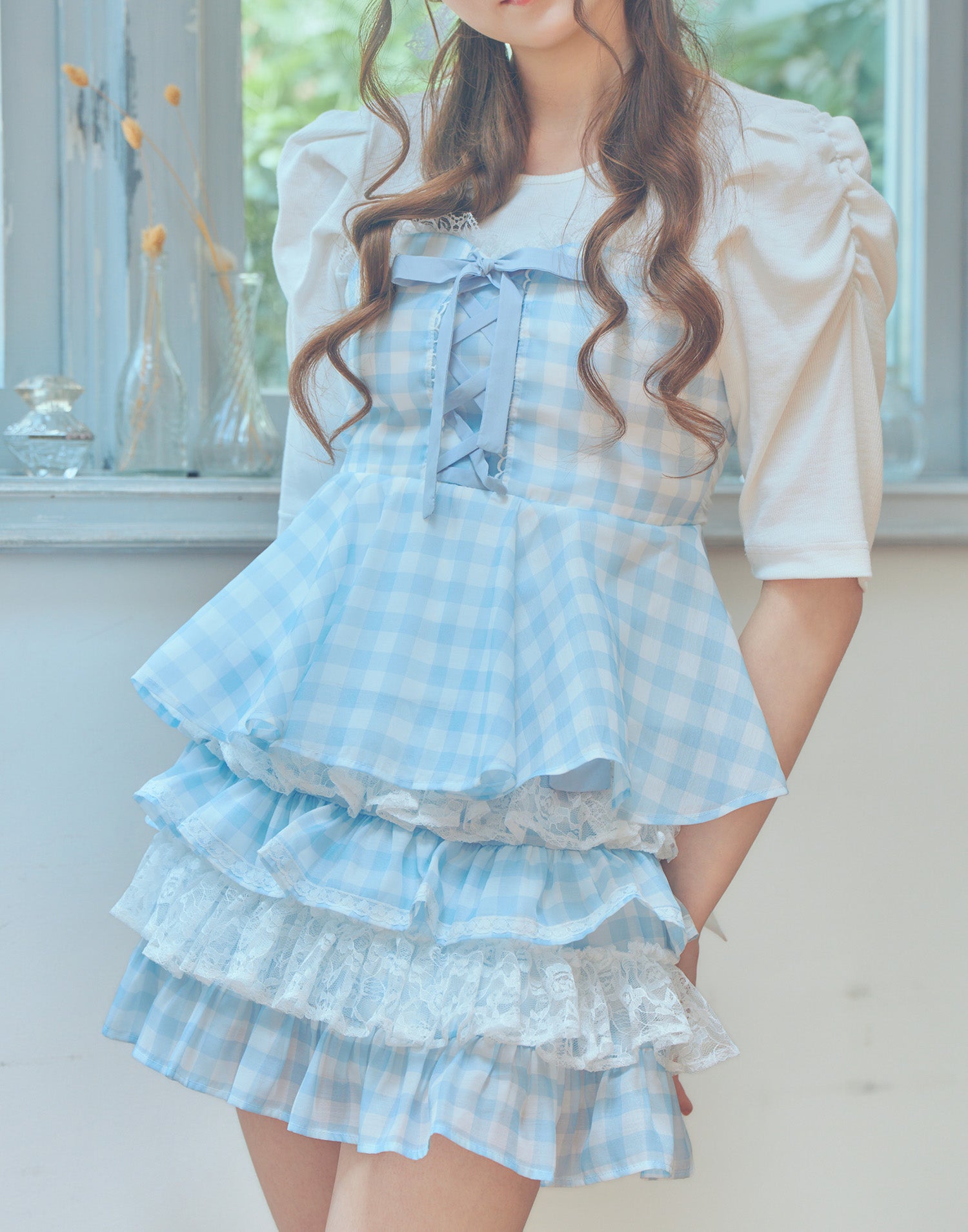 (Pre-order) mellfy memory Milky gingham tutu skirt pants