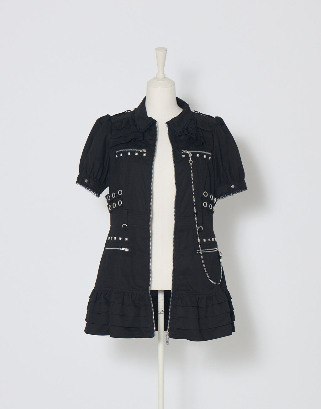 AVENCHUMU Front zip studded belt mini one piece