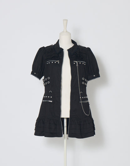 AVENCHUMU Front zip studded belt mini one piece