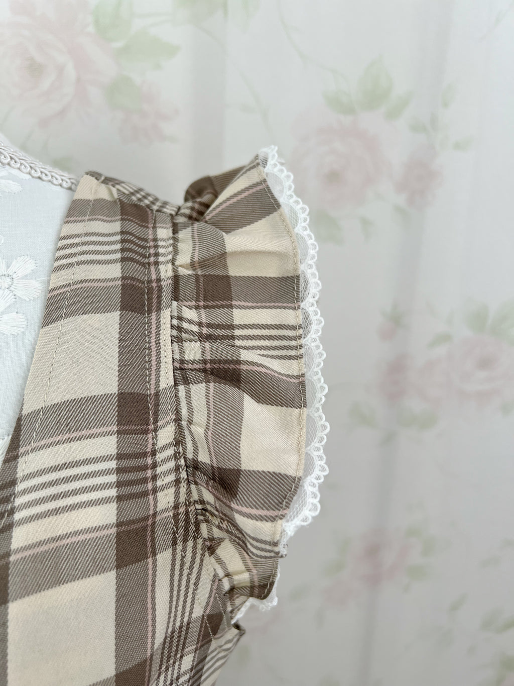 Honey Cinnamon Heart Buckle Belt Checked Dress