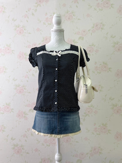 Ank Rouge Polka Dots Blouse (Navy)