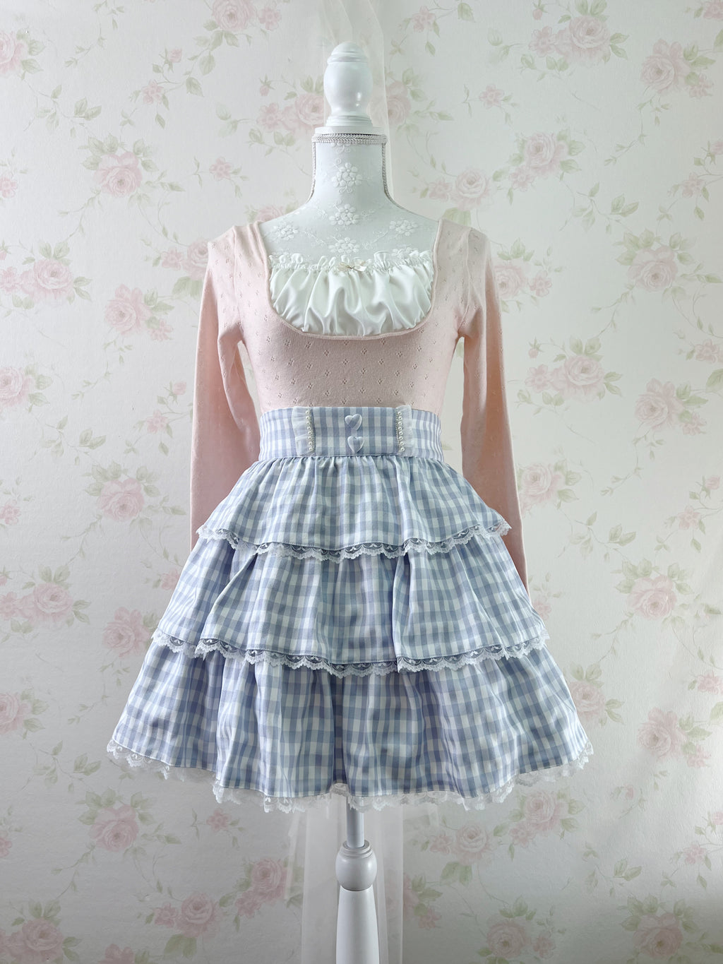 Ank Rouge tiered checked Skirt (Blue)