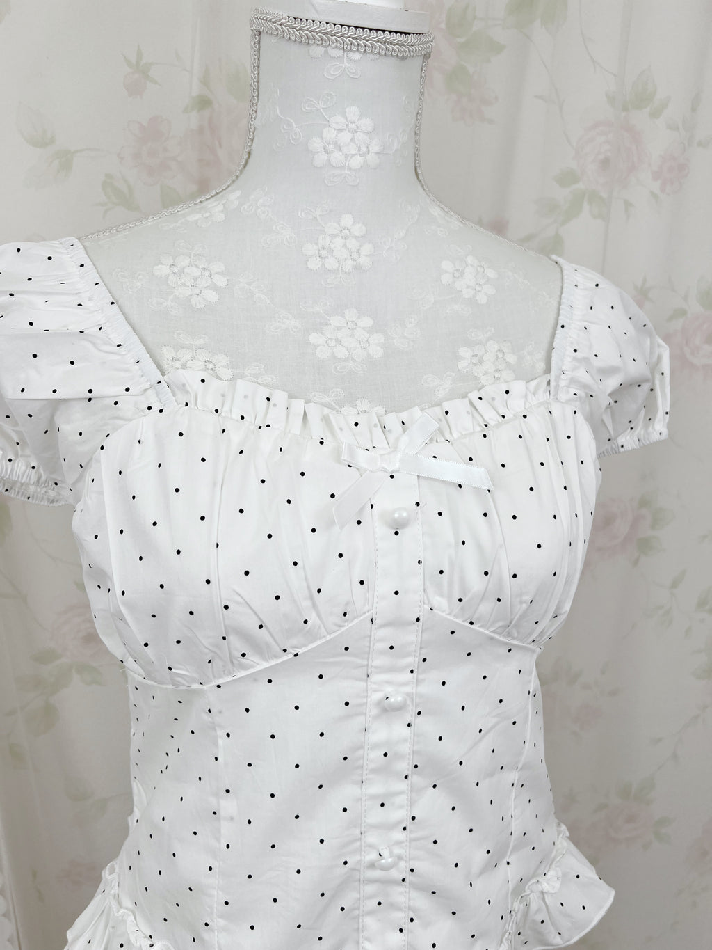 Polka Dot Dolly Cotton Blouse (White)