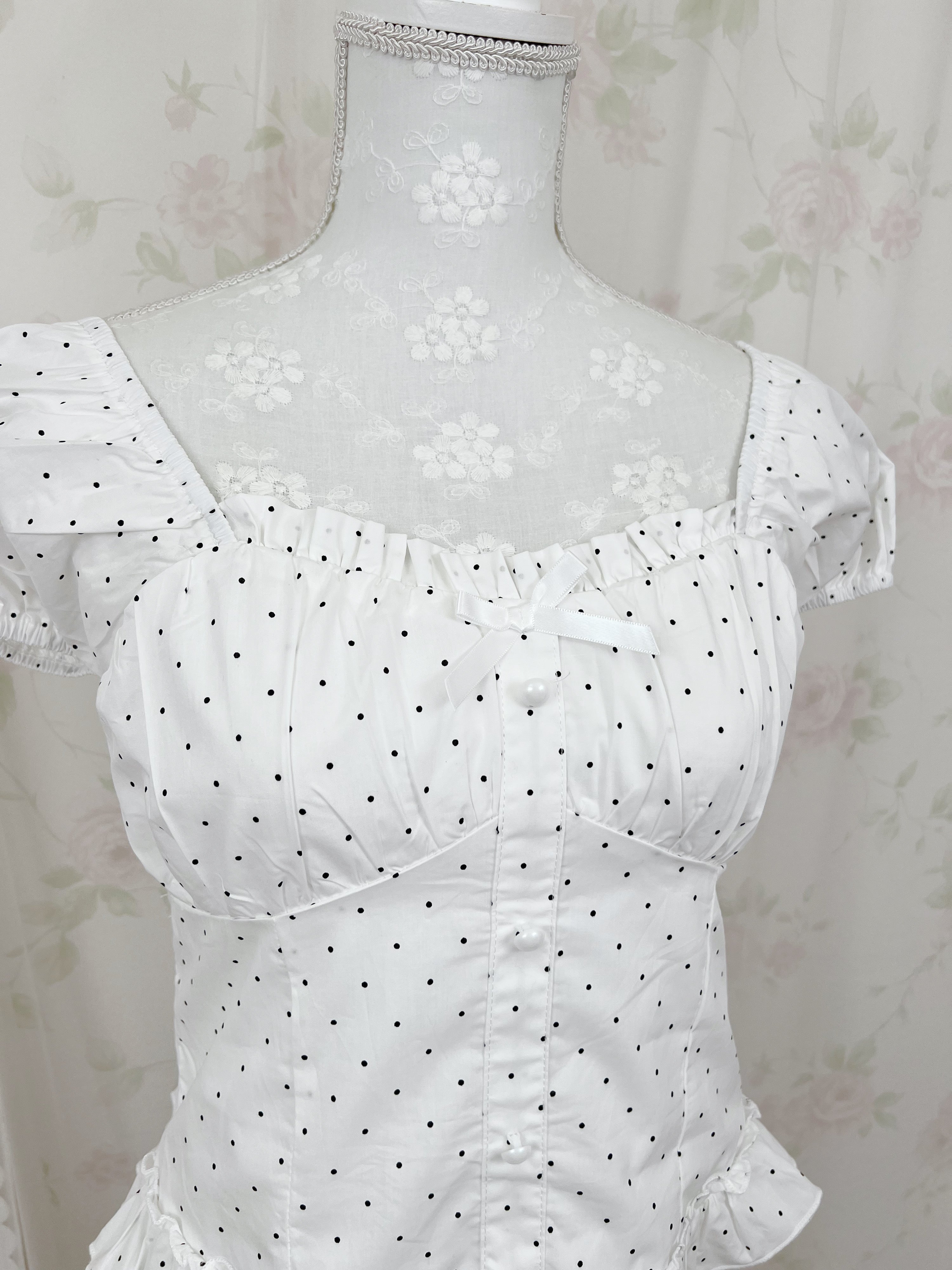Polka Dot Dolly Cotton Blouse (White)