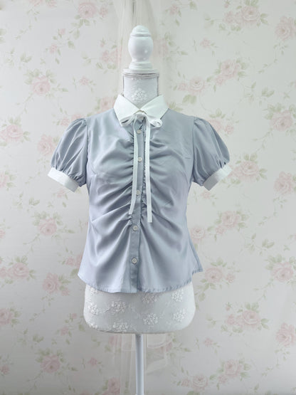 GRL Bicolor Puff Sleeved Blouse (White)