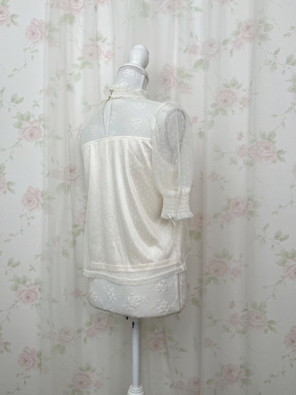 ROJITA Dot Tulle High Neck Top (Ivory)