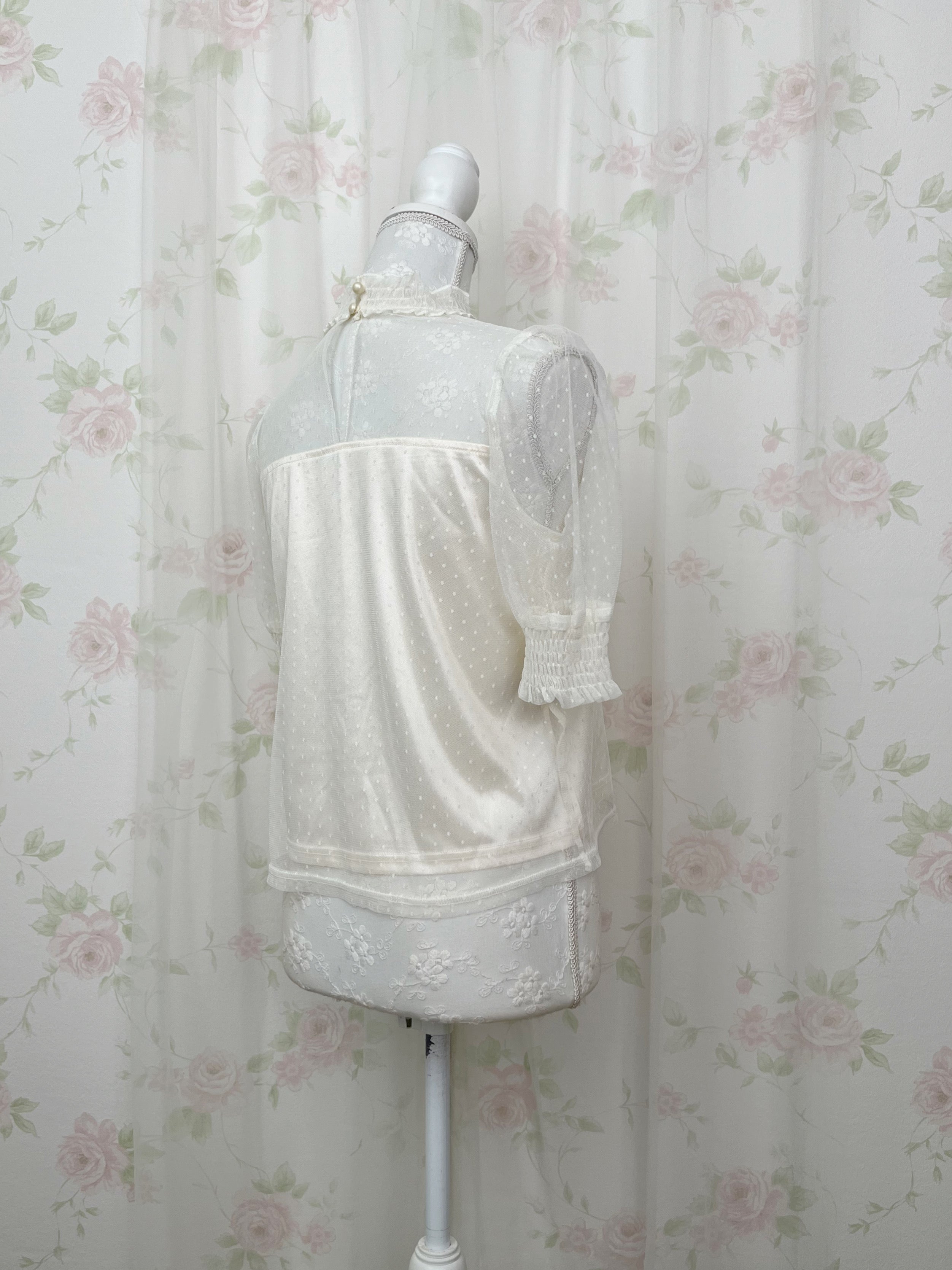 ROJITA Dot Tulle High Neck Top (Ivory)