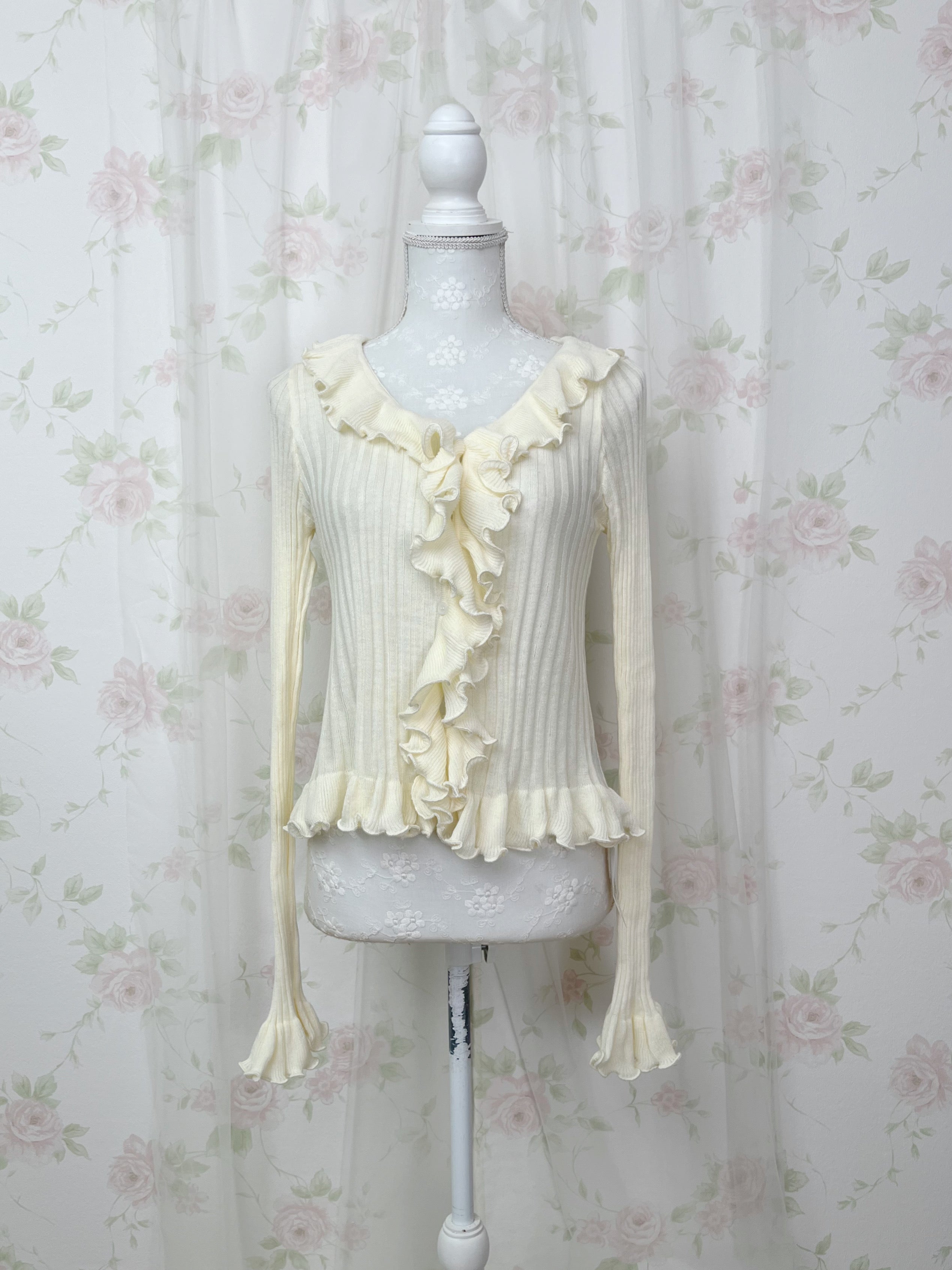 TITTY&CO. Ruffled Hem Whimsical Cardigan (Ivory)