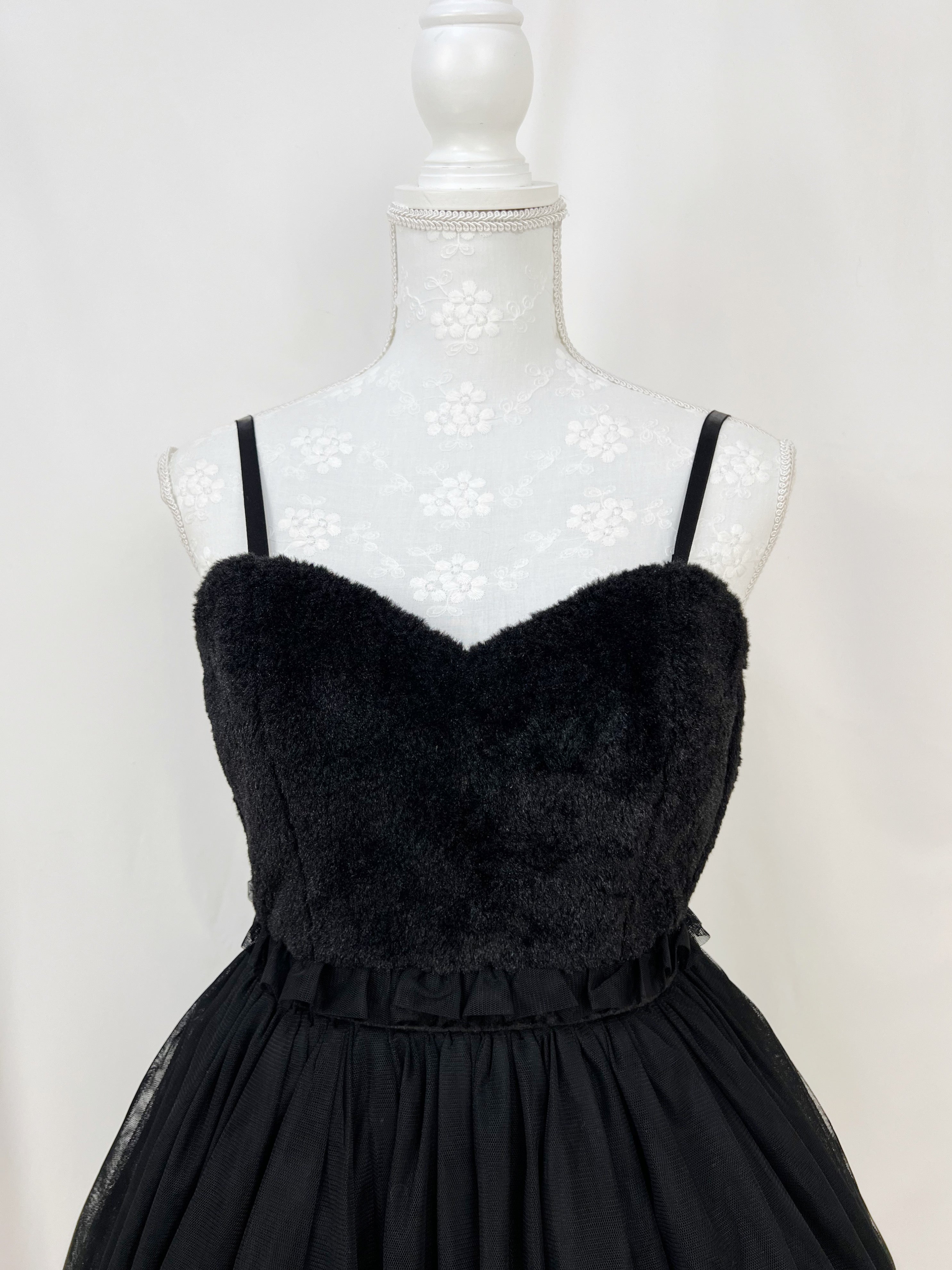 one spo Eco Fur Tulle Mini Dress (Black)