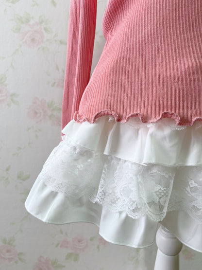 GRL Off Shoulder String Knit Top (Juicy Peach Pink)