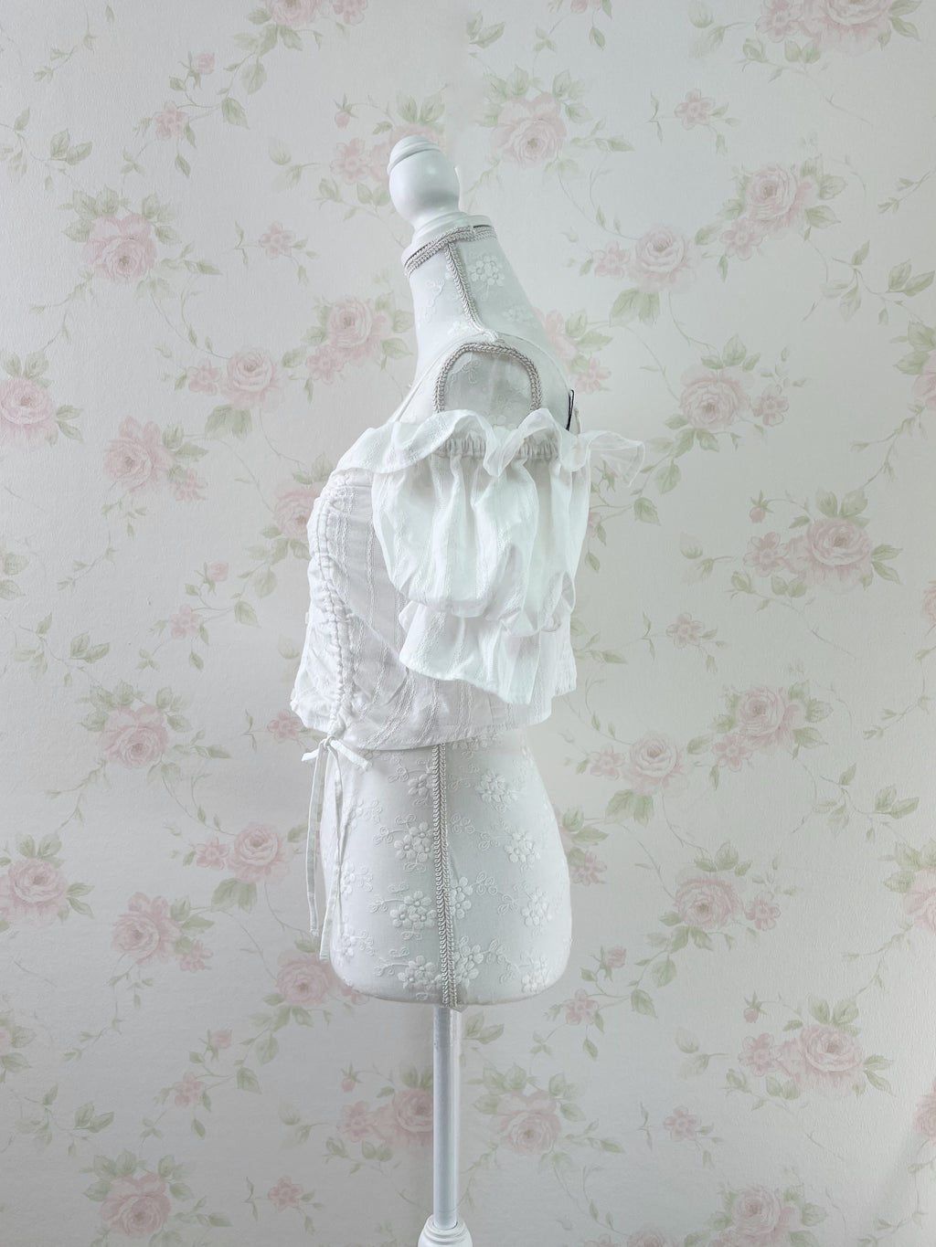 Puff Sleeve Off Shoulder Cotton Blouse (White)