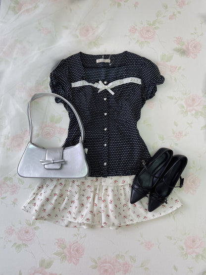 Ank Rouge Polka Dots Blouse (Navy)