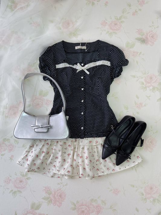 Ank Rouge Polka Dots Blouse (Navy)