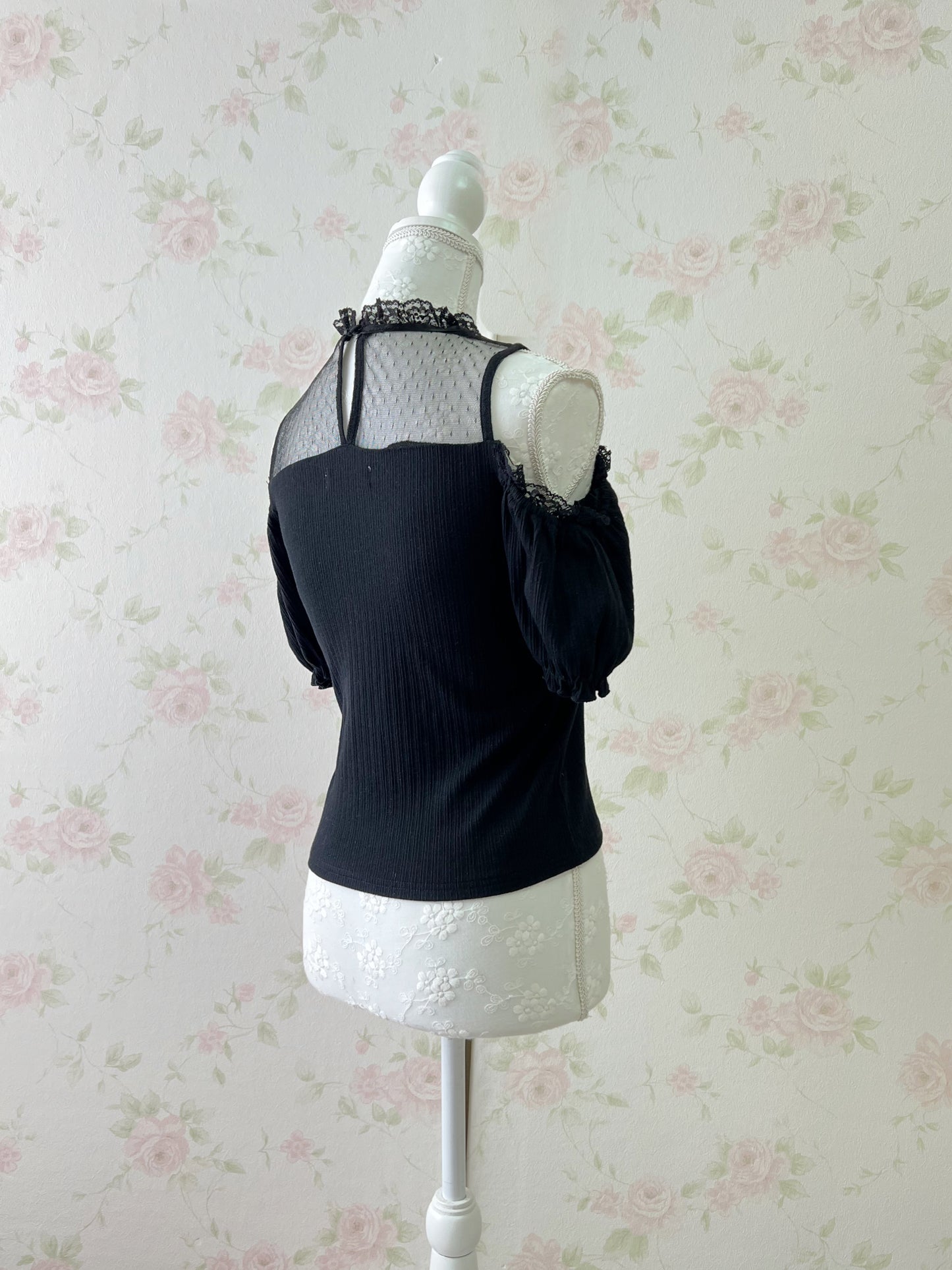 Ank Rouge Off Shoulder Tulle Top (Black)