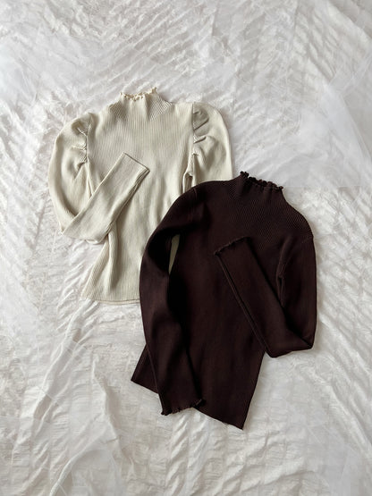 GRL High Neck Mellow Knit Top (Chocolate)