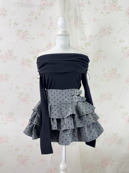 GRL Polka Dot Tiered Skirt (Dark Gray)