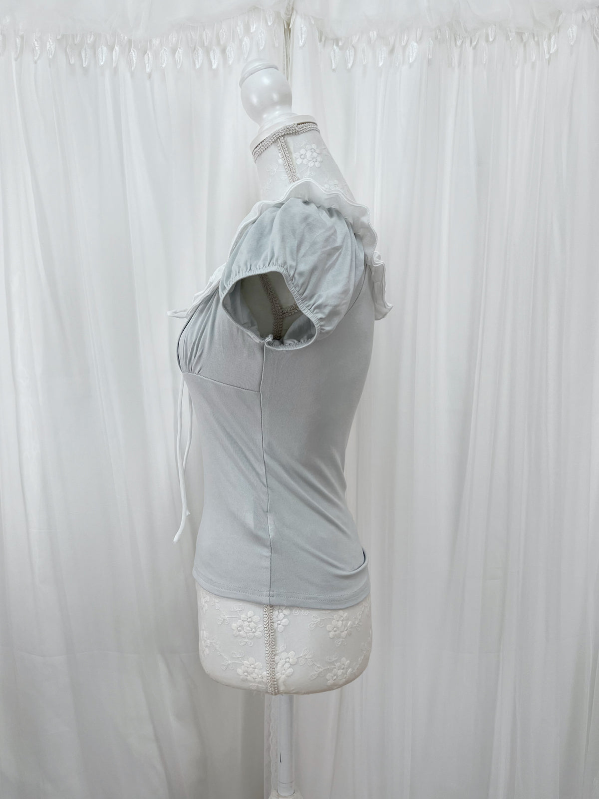 Chiffon Ruffled T-shirt (Blue gray)