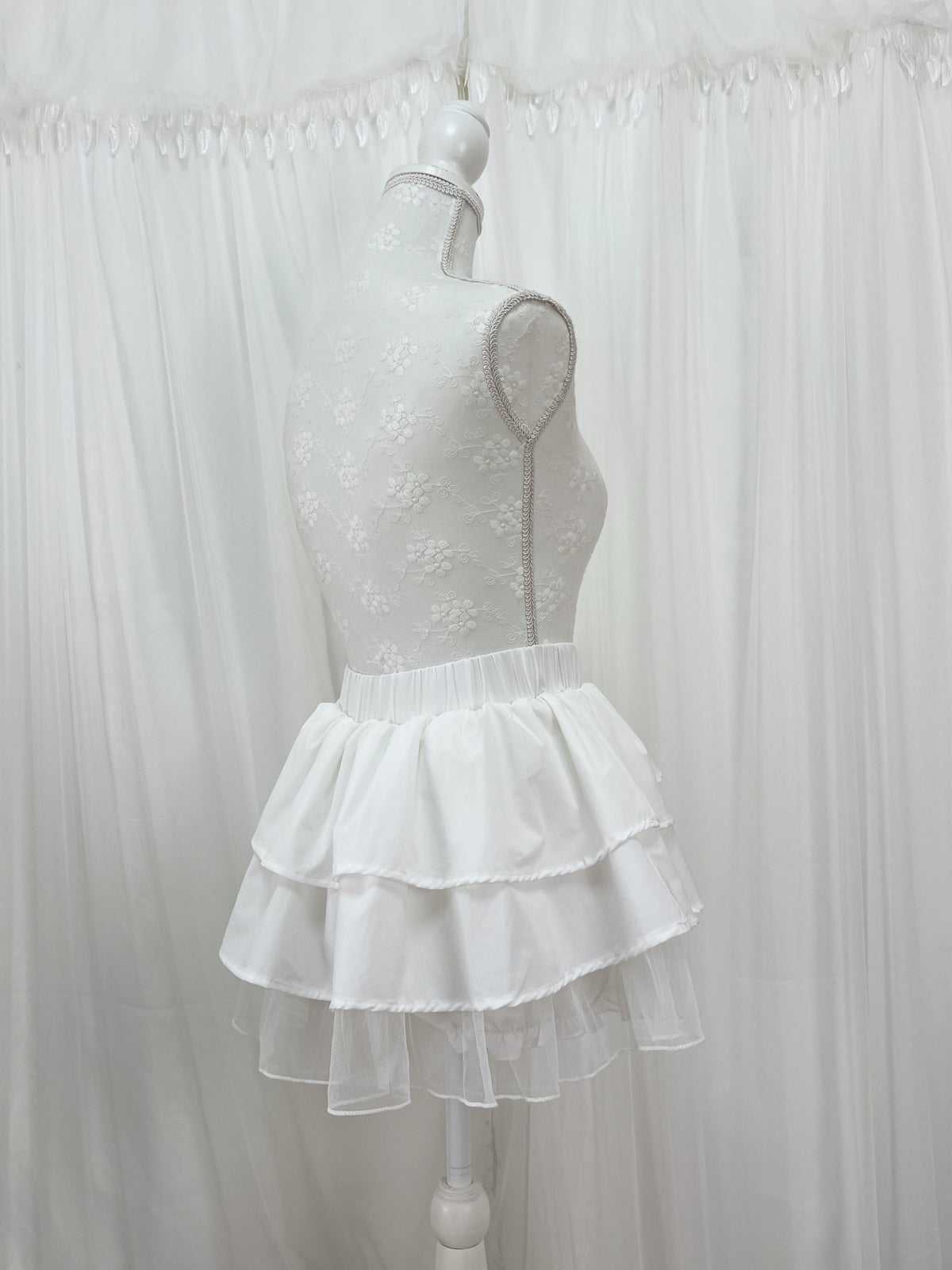 Tulle Hem Tiered Skirt (White)